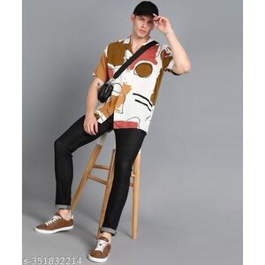 Zara Men’s Large Short Sleeve Button Up Camp Collar Abstract Geometric Print